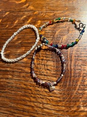 Purple Crystal Bead Bracelet with Heart Charm - Women's Jewelry